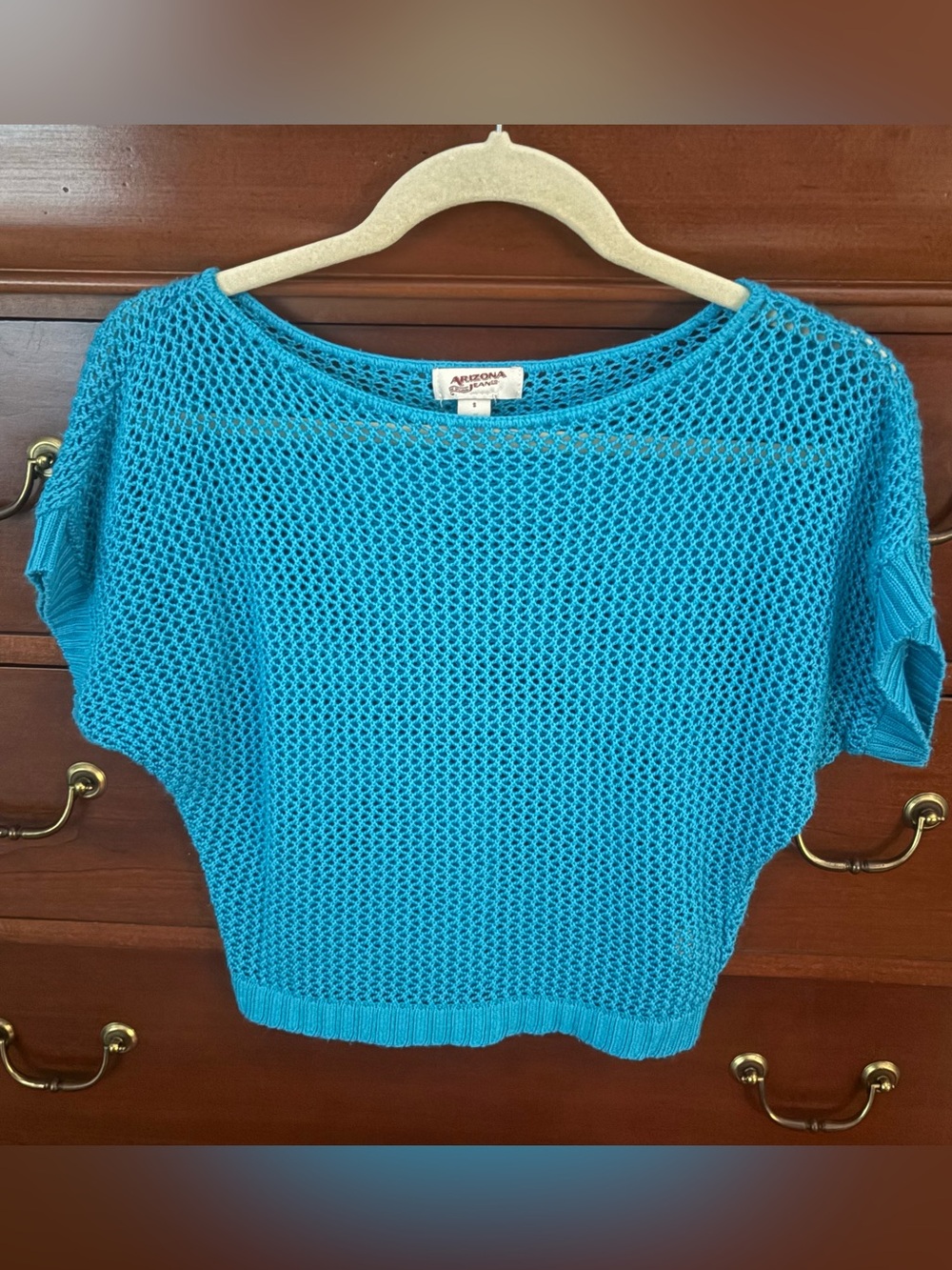 Arizona Jean Co. Open Knit Cropped Sweater Turquoise Beach